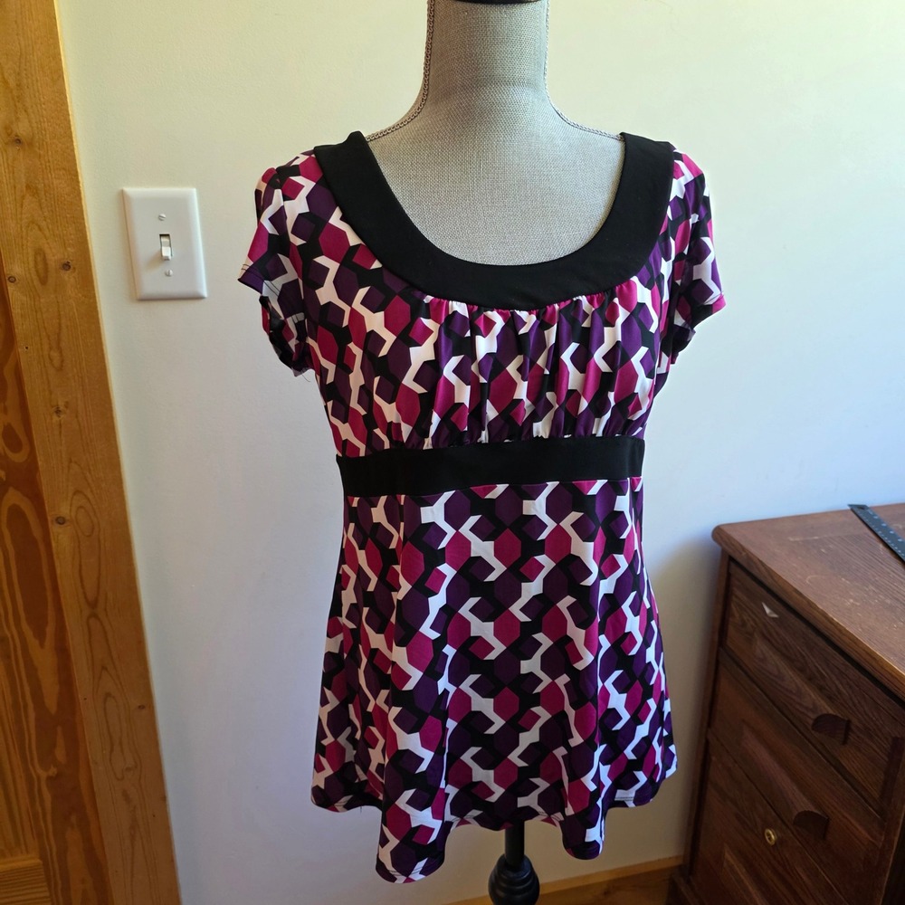 Vintage Maurices Y2K Geometric Empire Waist Tunic Top Purple XL Made in USA